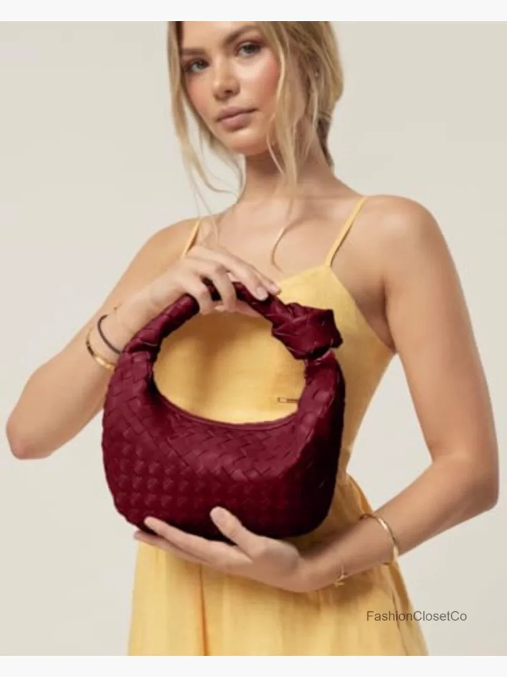 Small Hobo Bag with Knotted Top Handle - Soft Vegan Leather Clutch